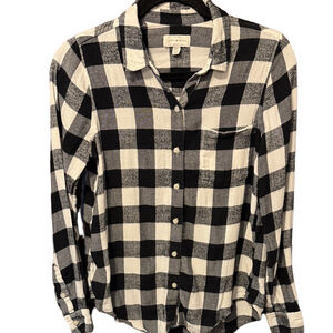 Lucky Brand Black and White Plaid Button Down Shirt